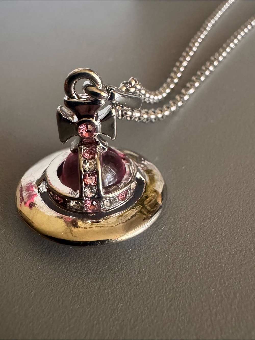 Vivienne Westwood Pink Crystal Orb Saturn Pendant Necklace